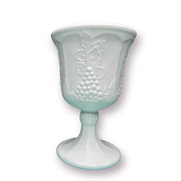 VINTAGE Milk Glass Pedestal Goblets Harvest Grape Set of 6 - Picture 2 of 6